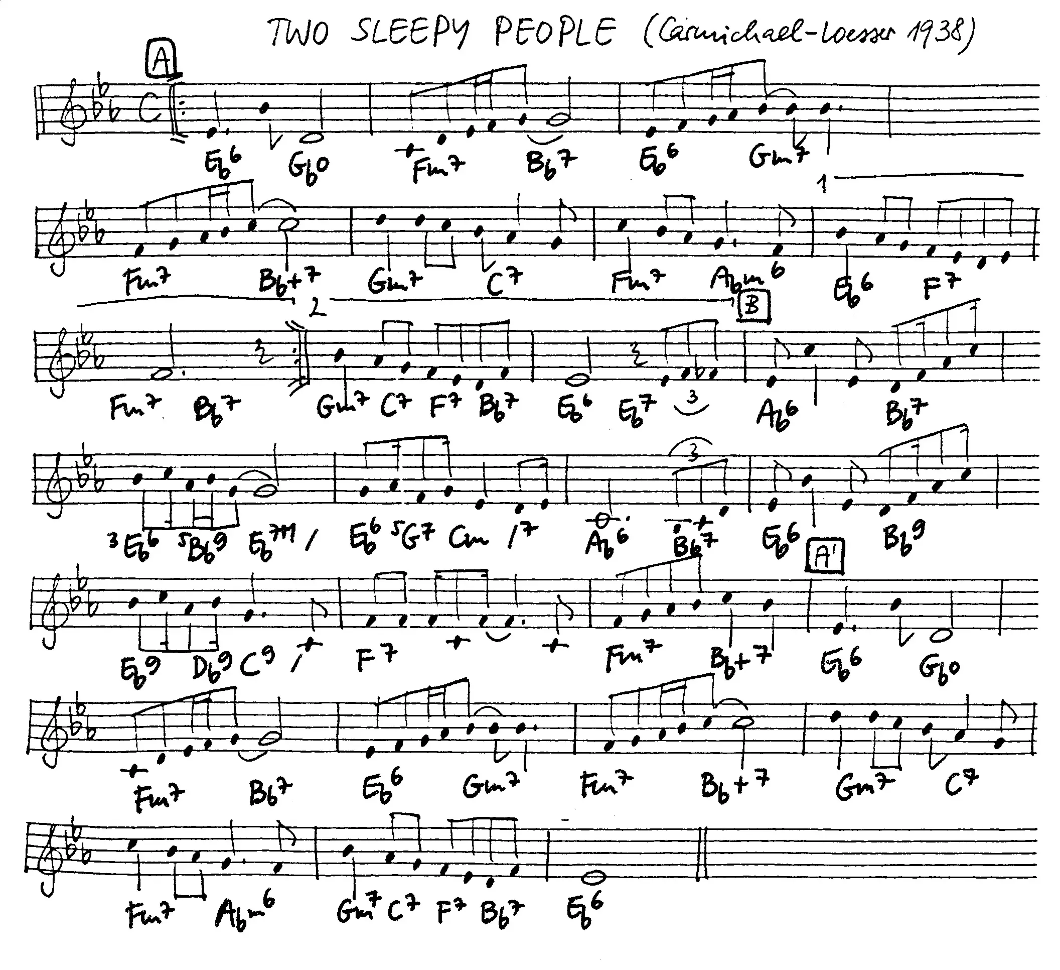 two sleepy people free jazz leadsheet - Courtesy of the Jungle Jazz Band